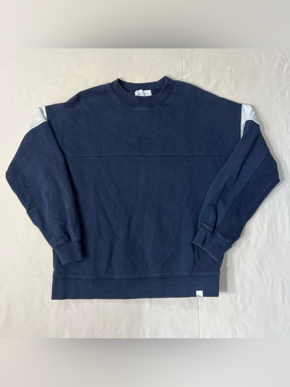 Liful Minimal Garments Men's Navy Crewneck Sweatshirt with White Sleeve Accents